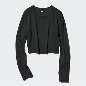 Uniqlo Black AIRism Soft Cropped T Shirt Long Sleeve Women's Tee Size Small